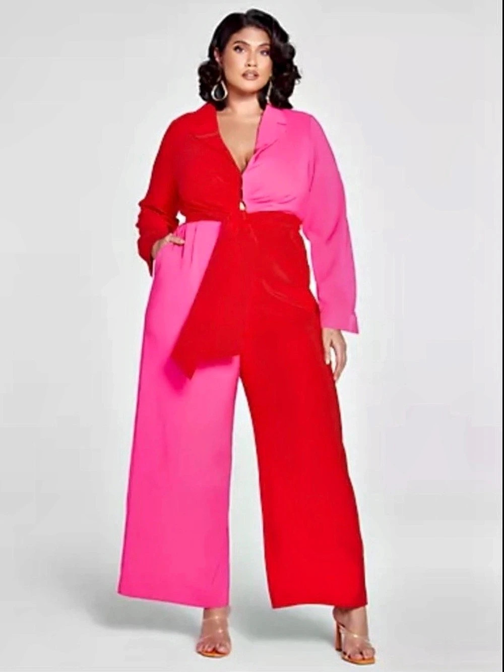Patrick Starrr Color Block Wide Leg Jumpsuit in Pink & Red Size 3